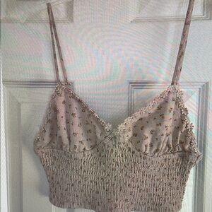 Floral Beige Smocked Women's Top